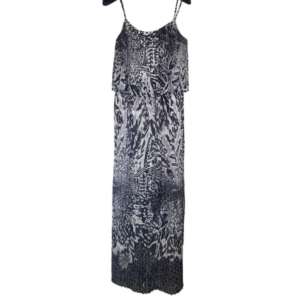 Aidan by Aidan Mattox Black White‎ Animal Print Pleated Maxi Dress Size 8